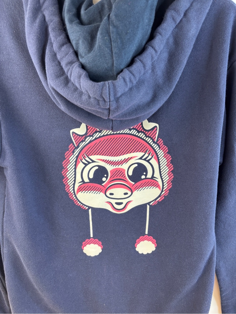 Next Level “Killing Eve” Pig with Hat Zip Up Hoodie in Blue + Pink - Picture 2 of 5